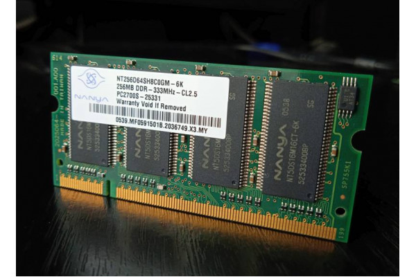 Memorie laptop Nanya 256MB, DDR, 333MHz, PC2700S, CL2.5, Second Hand