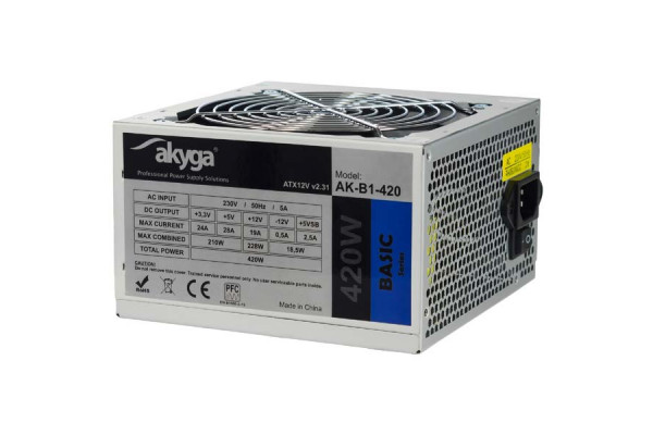 Sursa PC Akyga ATX 420W, 3xSata, 2xMolex 4 pini, ATX 20+4pini alimentare, ventilator 12cm, Noua