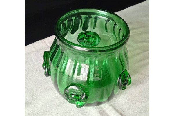 Vaza Bol din sticla verde, cu deschidere larga (din perioada comunista) (Vintage)