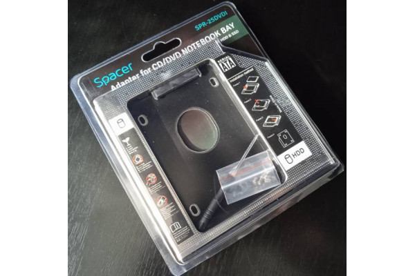 Adaptor Rack Intern Spacer Caddy 9.5mm pentru SSD HDD 2.5 in loc de DVD laptop, Nou