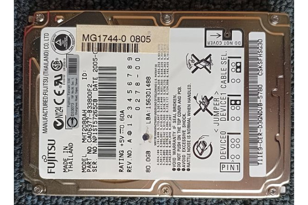 Hard disk laptop Fujitsu 80GB, 5400, 8MB, MHT2080AH, IDE, Second Hand