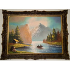 Tablou Peisaj pictura pe panza, rama lemn 79x59 cm (Tablou Vechi)