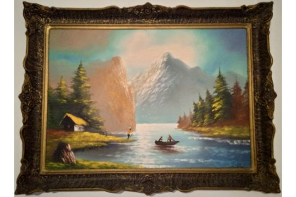 Tablou Peisaj pictura pe panza, rama lemn 79x59 cm (Tablou Vechi)